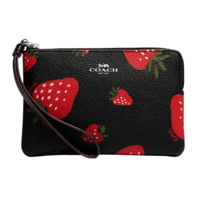 New COACH Corner Zip Leather Wallets Clutches Small Size Women's Black CH535-SVA47