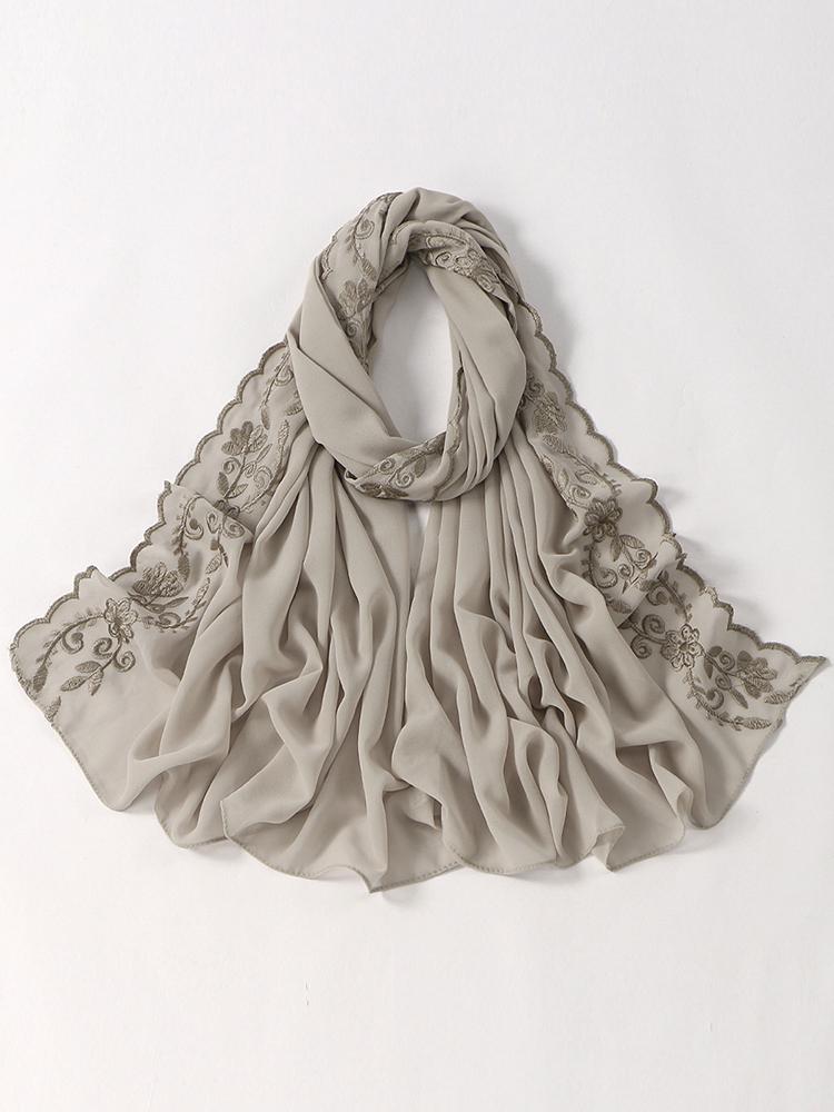 Elegant Women Beach Silk Scarf Solid Embroidery Floral Wrap Shawl Lady Sunscreen Bandanas Hijab Scarve Pareo Headscarf Casual