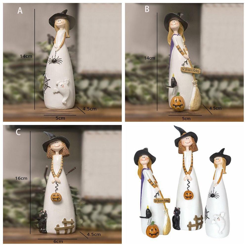 Exquisite Halloween Witch Figurines Cartoon Witch Ghost Ornaments Resin Witch Statue Desktop