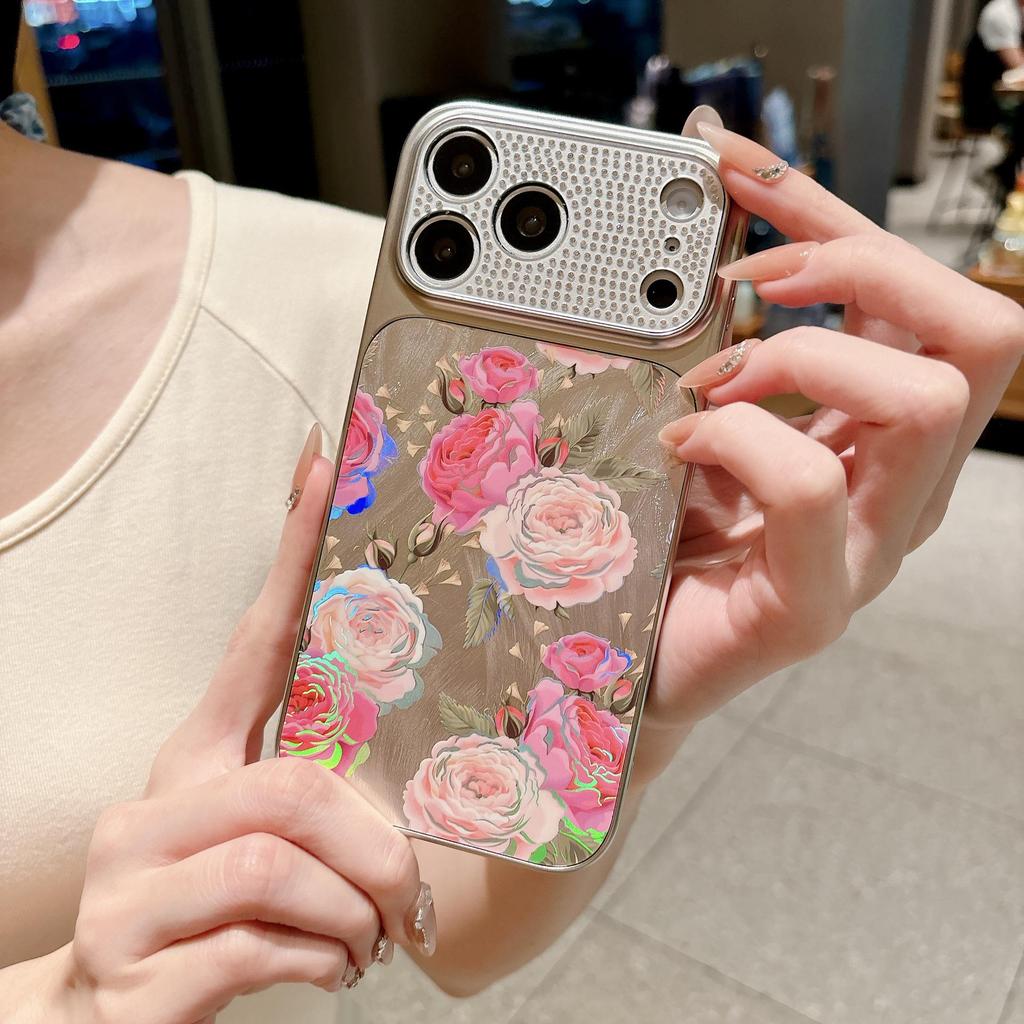Gauze Flowers Rhinestone Lens iPhone 17 & 16 Pro Max Electroplated Hard Case