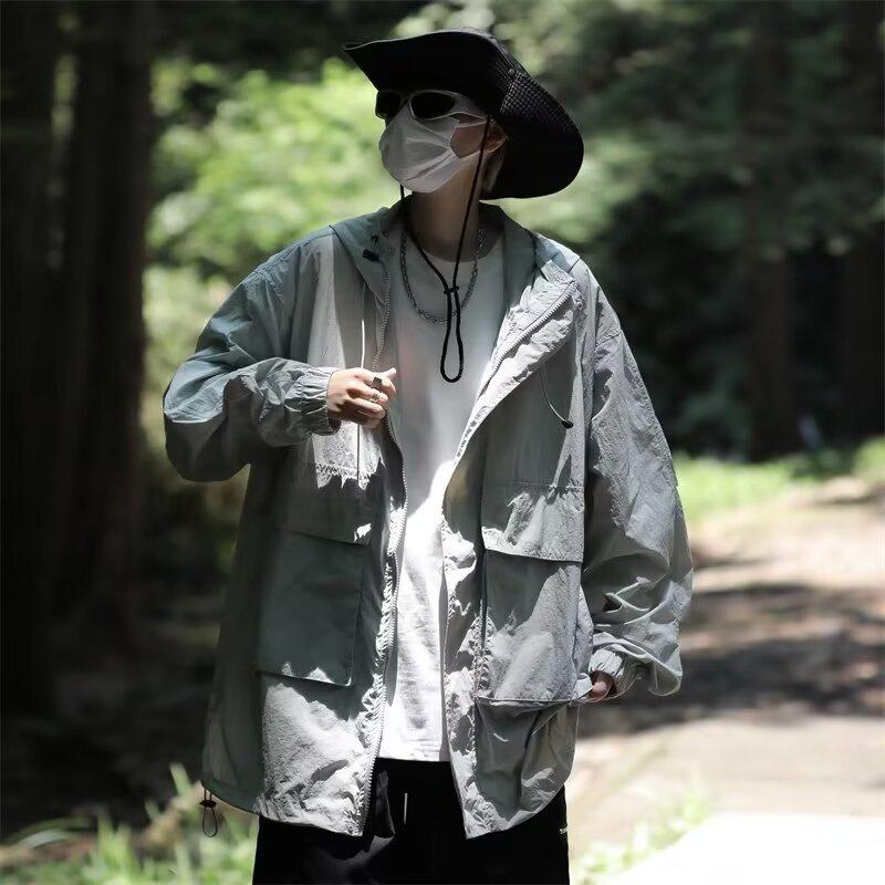 Unisex Japanese-Style Hooded Multi-Pocket Windproof Sun Protection Jacket