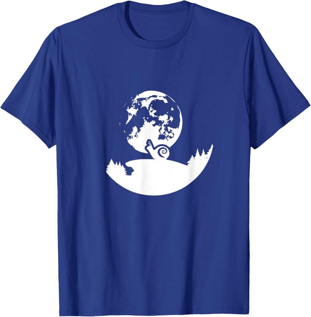 Snail Moon Snail Climbing Nightscape Graphic TShirt Casual Cotton Crewneck Tee For Men