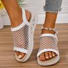 Summer New Round Head Fashion Hollow Soft Sole Mesh Sandals Women's Casual Flat Bottom Buckle Sandals