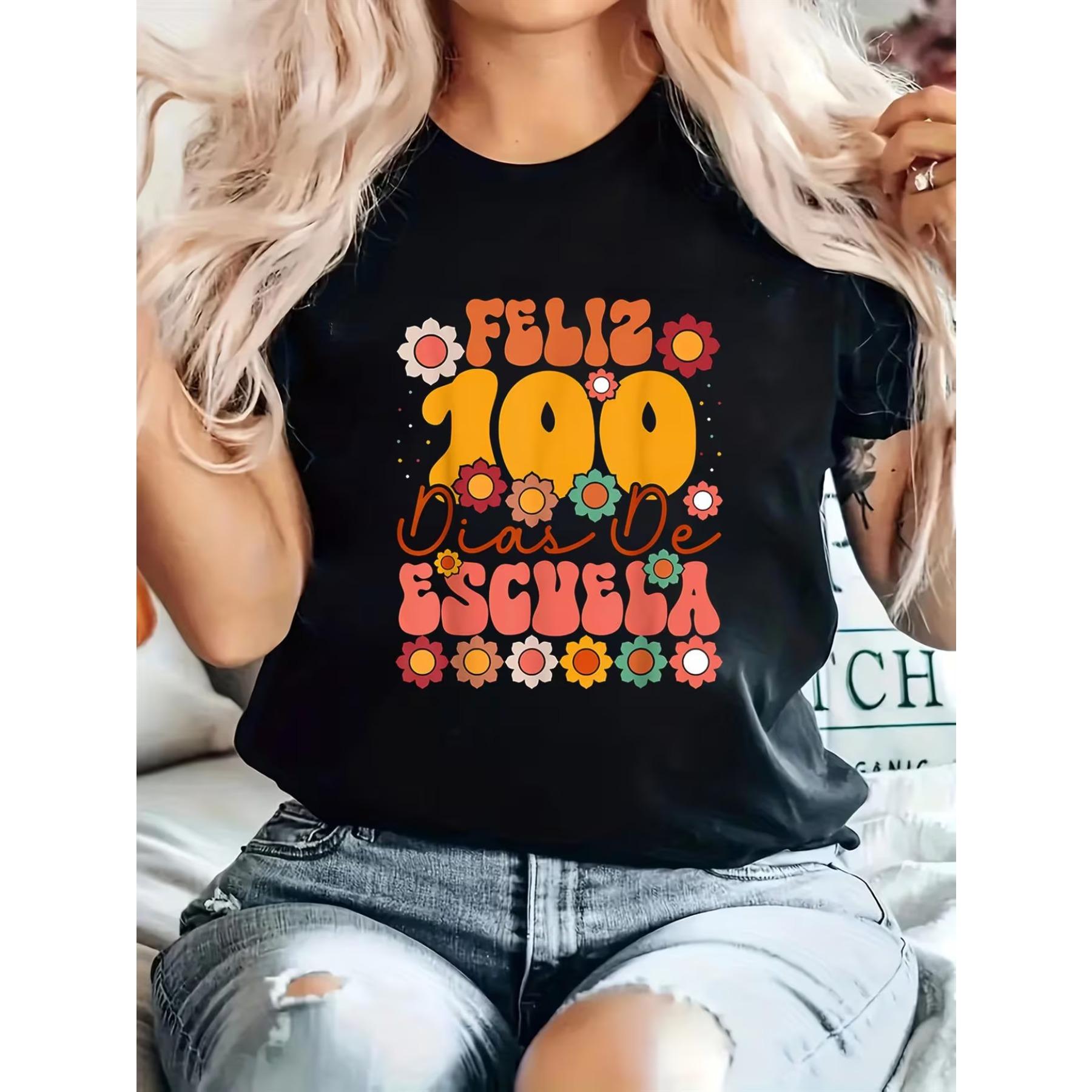 Счастливых 100 Дней Школы Испанская Футболка 100 Дней - 100 Дней Умнее, С Коротким Рукавом, Круглый Вырез, Повседневный Топ с Духом S чёрный