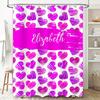 Pink Hearts Bathroom Shower Curtain Personalized with Name for Girls Gift Decor Home Decoration Waterproof Fabric Size Customize