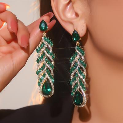 Mode, Mode Glas Strass lange Ohrringe Damen, übertriebene Kristall Edelstein Stecker Ohrringe Ohrringe