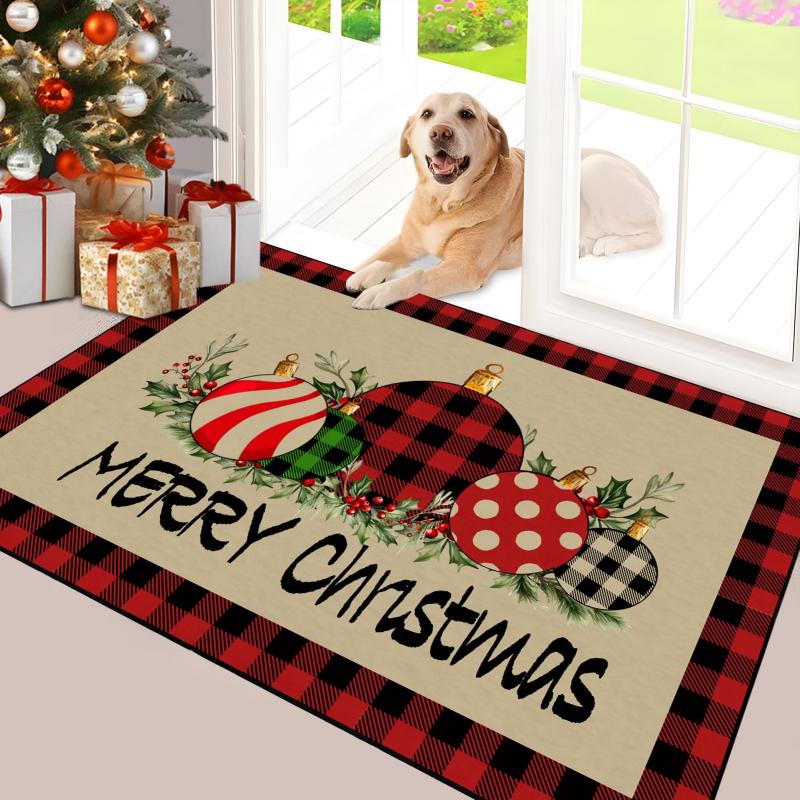 VIKAMA Xmas Faceless Gnome Entry Doormat Welcome Letter Print Non Slip Mat For Porch Indoor Home Christmas Party Decoration
