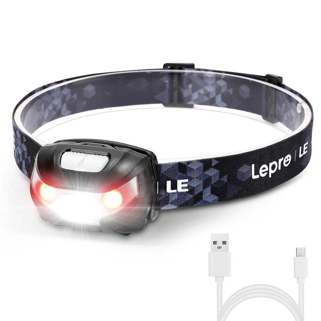 Lepro Headlight Rechargeable 300lm High Brightness LED Fishing Headlamp USB-C Charging Climbing White Red Light5 Lighting Modes 3 Hours Full Charge 37