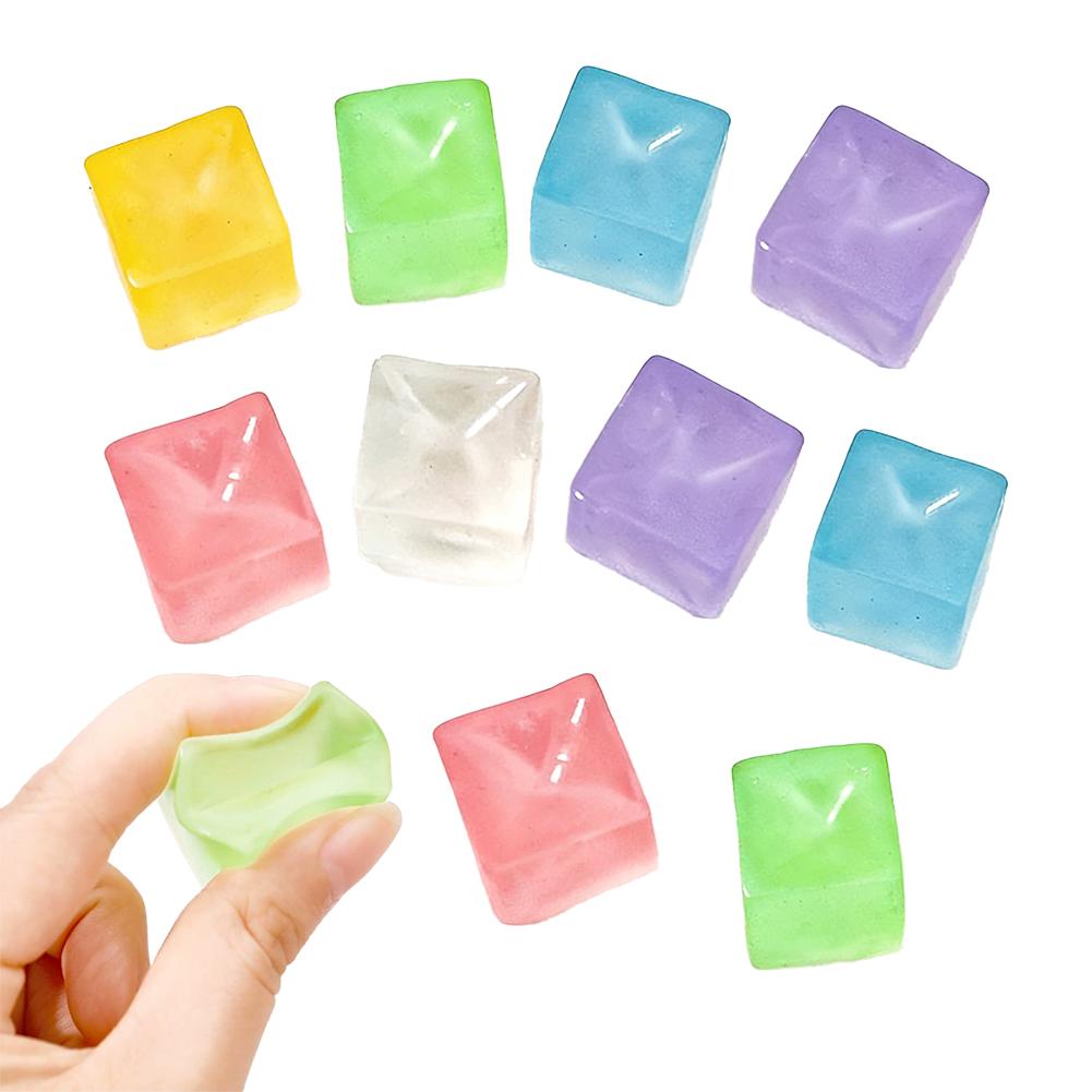 

10PCS Crystal Ice Cube Sensory Toy Square Mochi Squishies Stress Ball Soft Squeeze Fidget Toys Clear Sensory Relief Toy