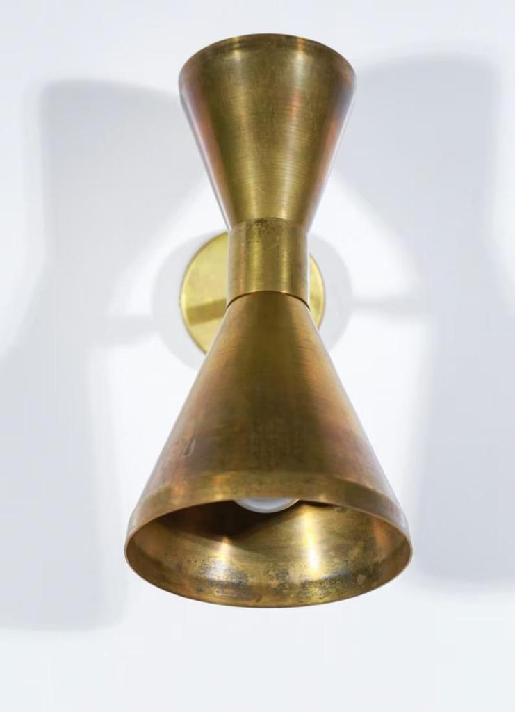 Pair Italian Solid Brass Diabolo Wall Sconces: Contemporary Lighting