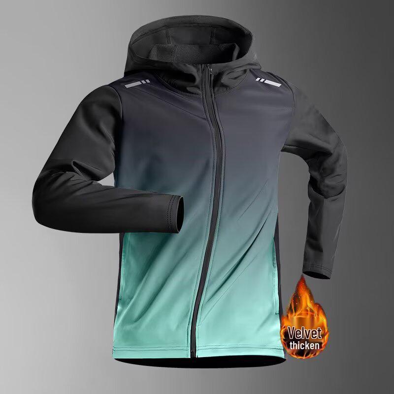 Men's Quick-Dry Autumn Windbreaker Fitness Hoodie with Long Sleeves and Plus Velvet for Morning Runs.