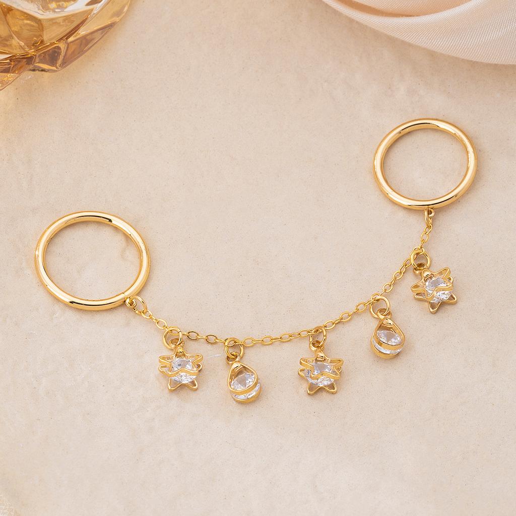 New Double Hoop Star Teardrop Zircon Tassel Pendant Rings for Women Boho Tarnish Free Waterproof Luxury Vintage Jewelry Gifts