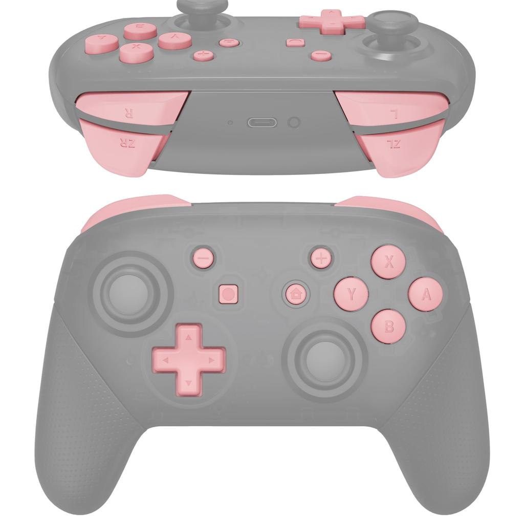 eXtremeRate ABXY with and R buttons for Switch Pro Full Button Set for Switch Pro Controller Puffy Pink D-pad ZR, ZL, L, Controller, -