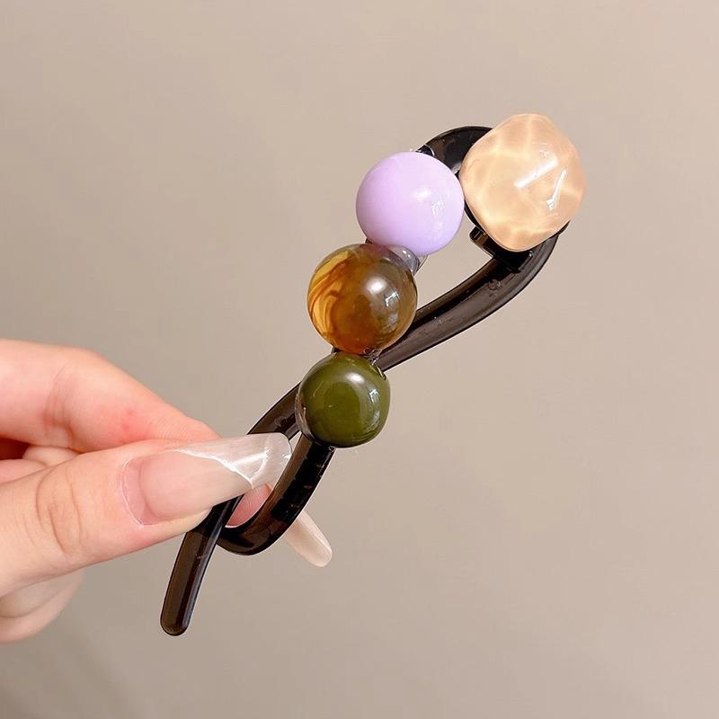 1pc Flower Beaded Straight Hair Clip Women Twist Hair Clip Shark Clip Back Of Head Hair Accessories