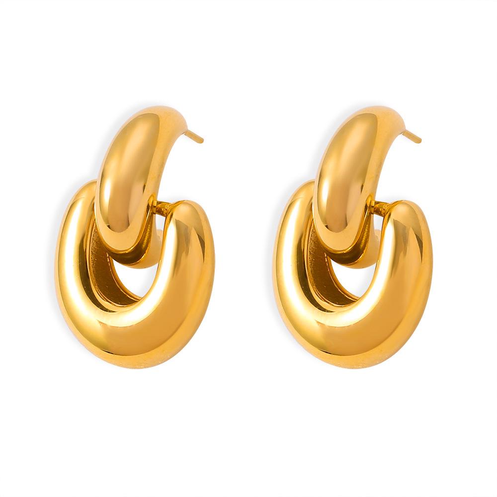 18k Gold Plated Geometric Korean Style Titanium Earrings – Trendy Women's Jewelry