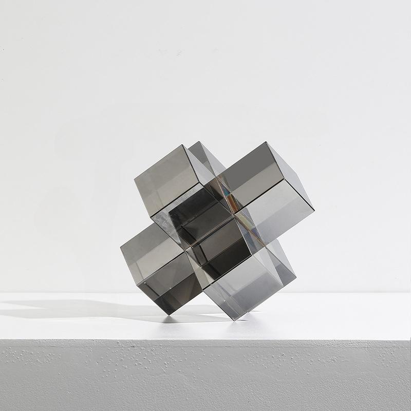 Moderne minimalistische Kunst, dreidimensionale geometrische Glas-Transparent-Kreuz-Ornamente, Wohnzimmer, Arbeitszimmer, Büro, Dekoration, Einrichtungsgegenstände