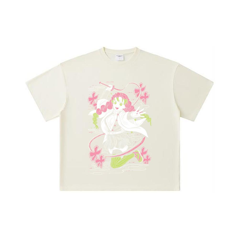 260 GSM Double Yarn 32 Count 100% Cotton Demon Slayer V49 Mitsuri Print Unisex Heavy Cotton T Shirt