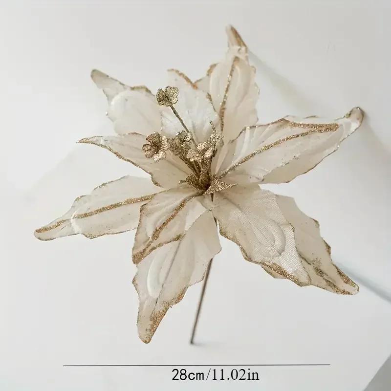 2025 Christmas High-end Flannelette Simulation Flower 28cm Golden Champagne Christmas Tree Decoration Flower Arrangement