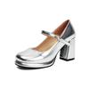 Mary Jane Women's Single Shoes Gold Silver Square Head Platform Thick Heel High Heel One-word Buckle High Heel Women's Shoes Casual Women's Shoes