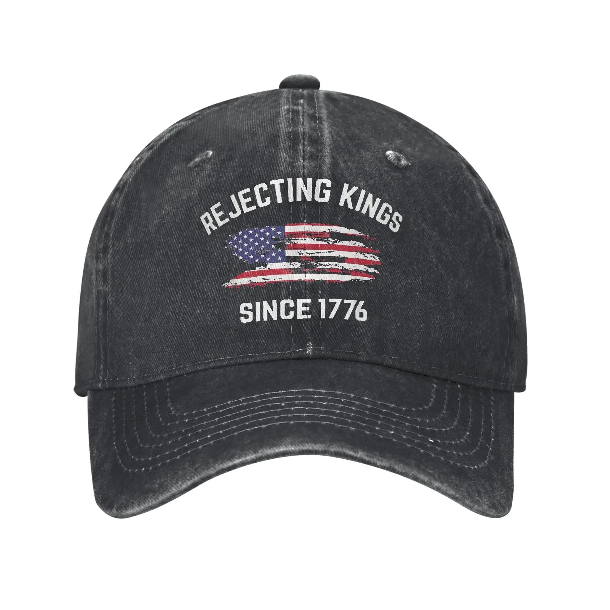 

Casual Rejecting Kings Since 1776 Patriotic Baseball Caps Unisex Distressed Washed Snapback USA Flag 4th Of July Outdoor Hats Adjustable
