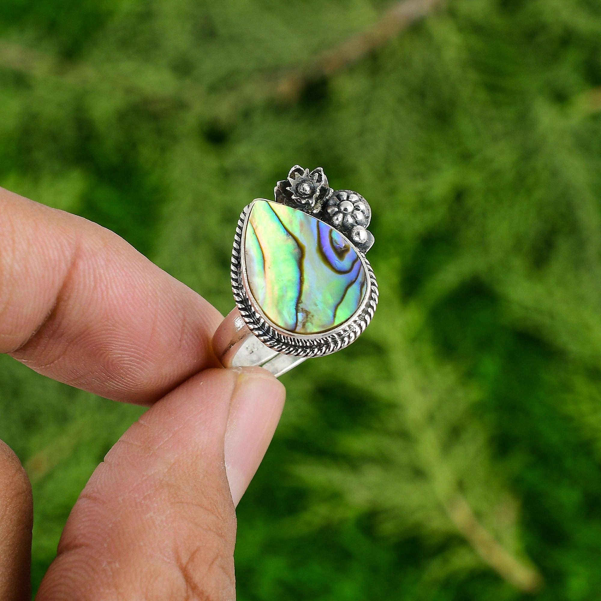 

Natural Abalone Shell 925 Silver Statement Flower Adjustable Ring For Girls Adjustable