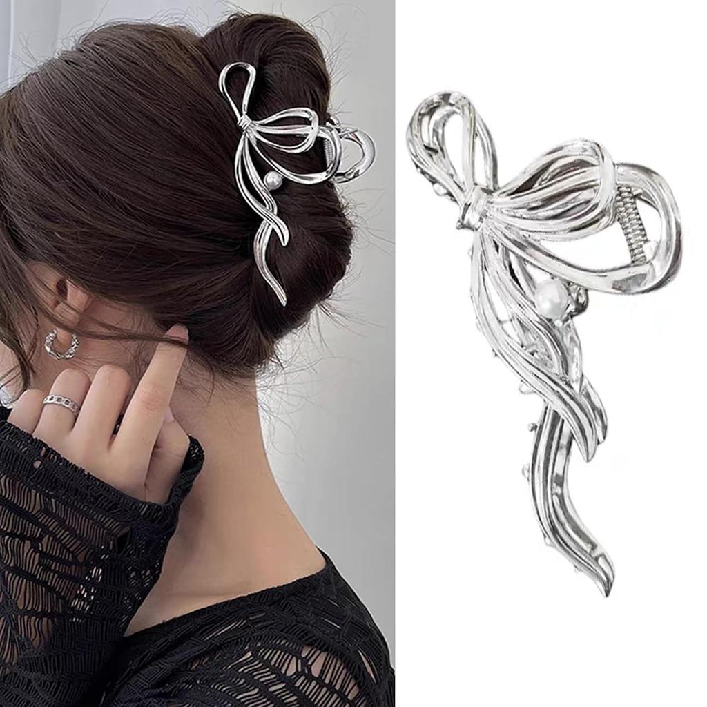 Bun cliphair clipofficesimplehair accessoryhair holderpopularKorean stylestylishgiftfor ladieslarge sizeofficehair ornamentclip (silver ribbon design)