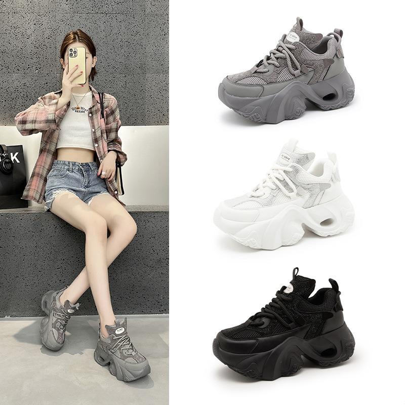 25211 Double mesh breathable dad shoes women's tide autumn new thick soles show small feet