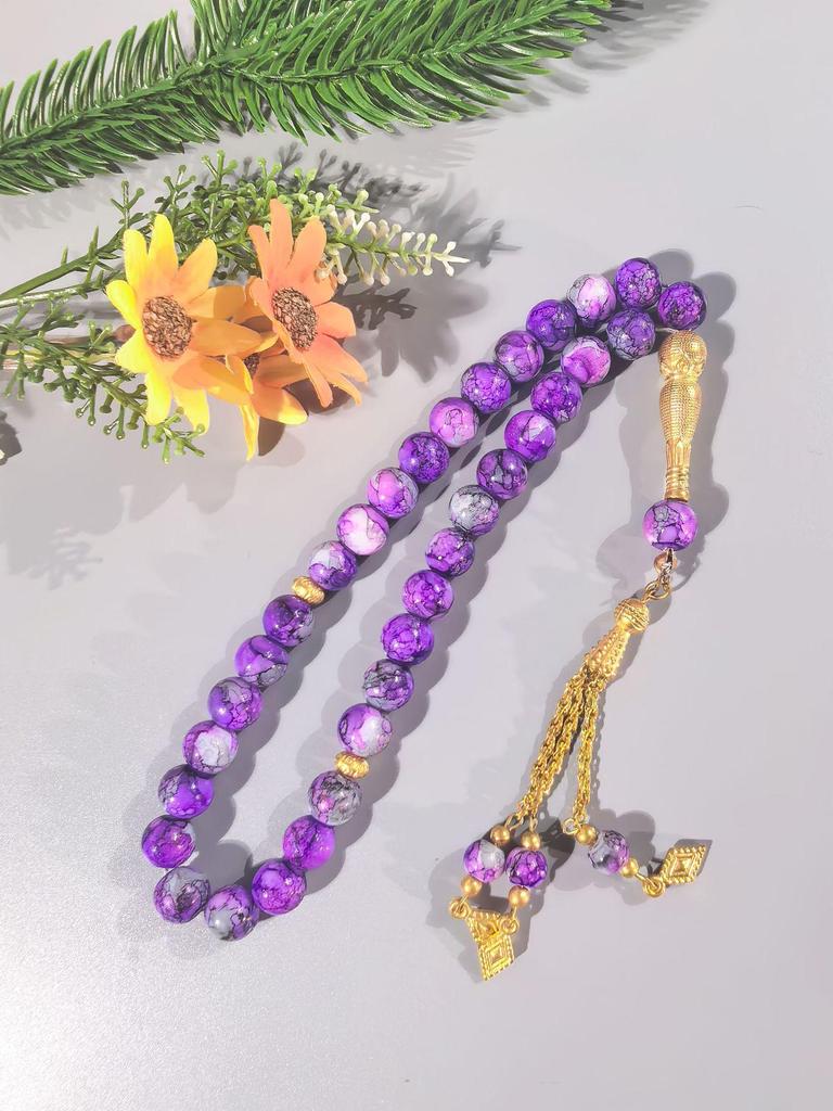 Złoty Chwost Hanadama Wielostylowy Szklany Różaniec Muzułmańskie Koraliki Modlitewne Tasbih