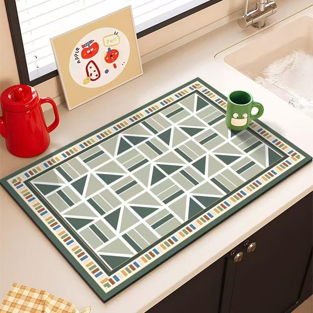 

Geometric Pattern Drain Pad Kitchen Countertop Drain Pad Diatomaceous Earth Absorbent Pad Tableware Bowl Plate Dining Mat (as the picture,20x30cm)