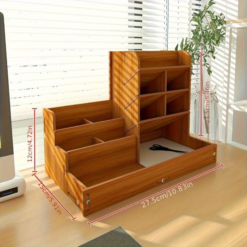 1pc Wooden Desktop Storage Box with Drawers and Multiple Compartments - Large Capacity for Office Supplies and Cosmetics