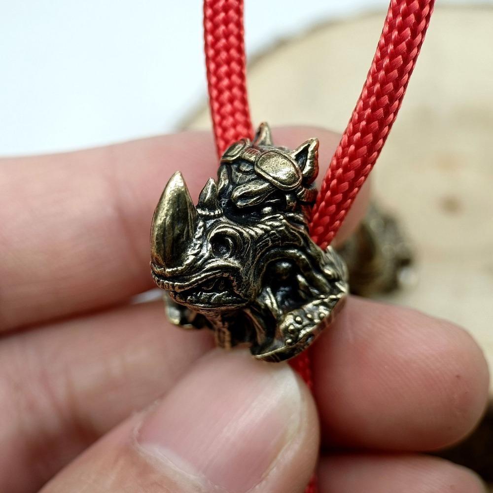 Rhinoceros Head Brass Knife Beads EDC DIY Woven Bracelets Lanyard Key Chain Pendants Accessories Outdoor Tool Hangings Charms