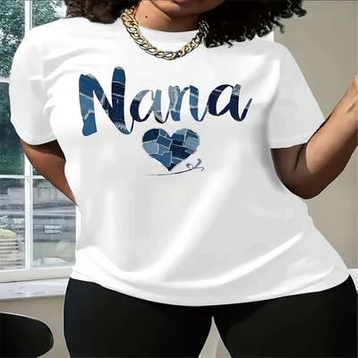 Stylish Nana Graphic T-Shirt for Women - Short Sleeve Round Neck Casual Fit with Heart & Letter Design Machine Washable