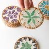Rattan Shell Coaster Ceramic Heatproof Tea Mat Handwoven Shell Table Mat Decorative Round Coaster Nordic Style