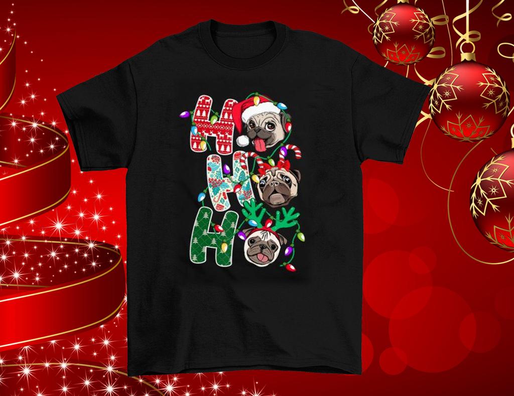 Top Pug Ho Ho Ho Merry Christmas 2025 Black All Size Unisex T-Shirt