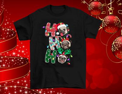 Top Pug Ho Ho Ho Merry Christmas 2025 Black All Size Unisex T-Shirt