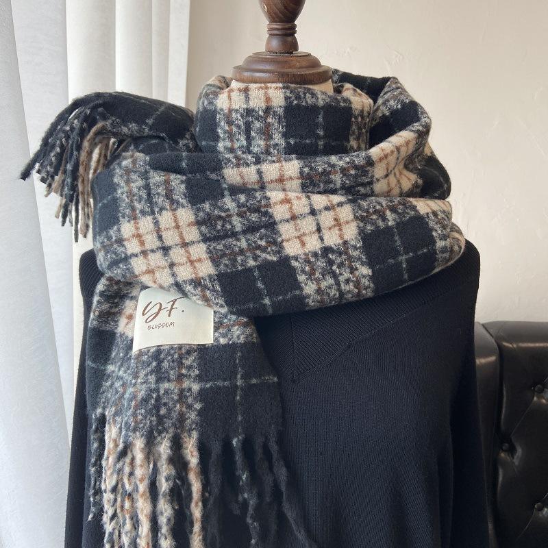 Taro purple high-end tassel new plaid scarf women's autumn and winter Korean version versatile shawl students keep warm