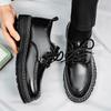 Men Gloss Leather Chunky Platform Oxford Shoes, Lace Up Non Slip Thick Sole Casual Formal Shoes For Office Daily Street Dating