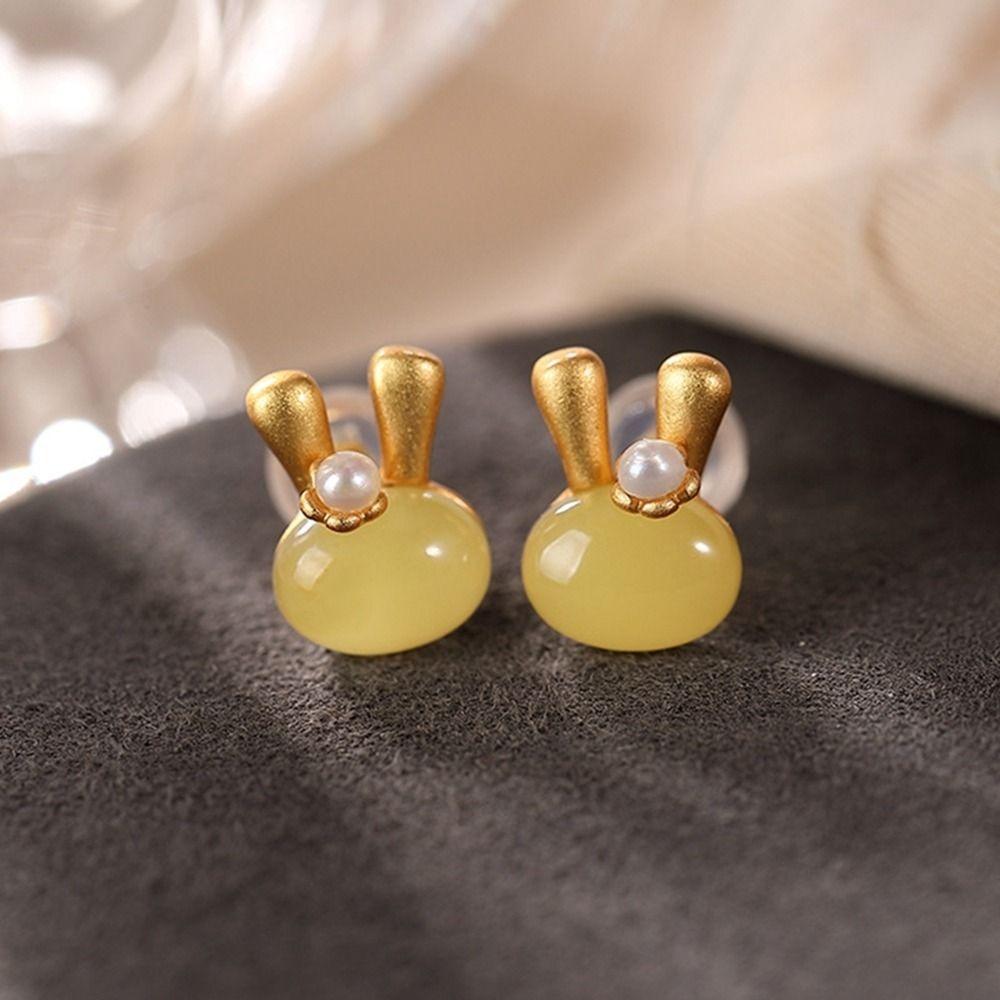

Geometry Shape Agate Pearl Stud Earrings Female Earrings Rabbit Earrings Earrings