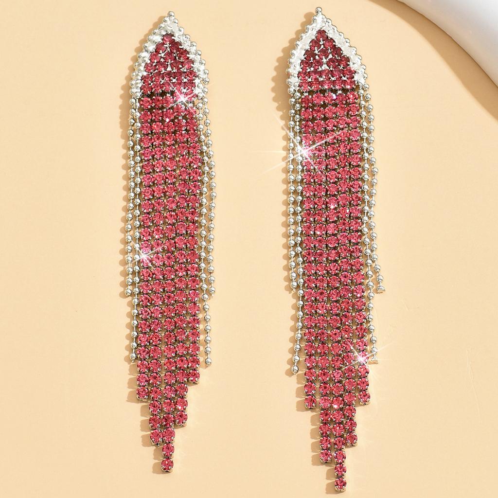 Cross border diamond geometric triangle women's earrings with fashionable long tassel earrings from Europe and America