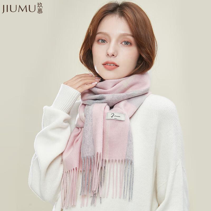 JIUMU Women's Pure Wool Retro Plaid Scarf
