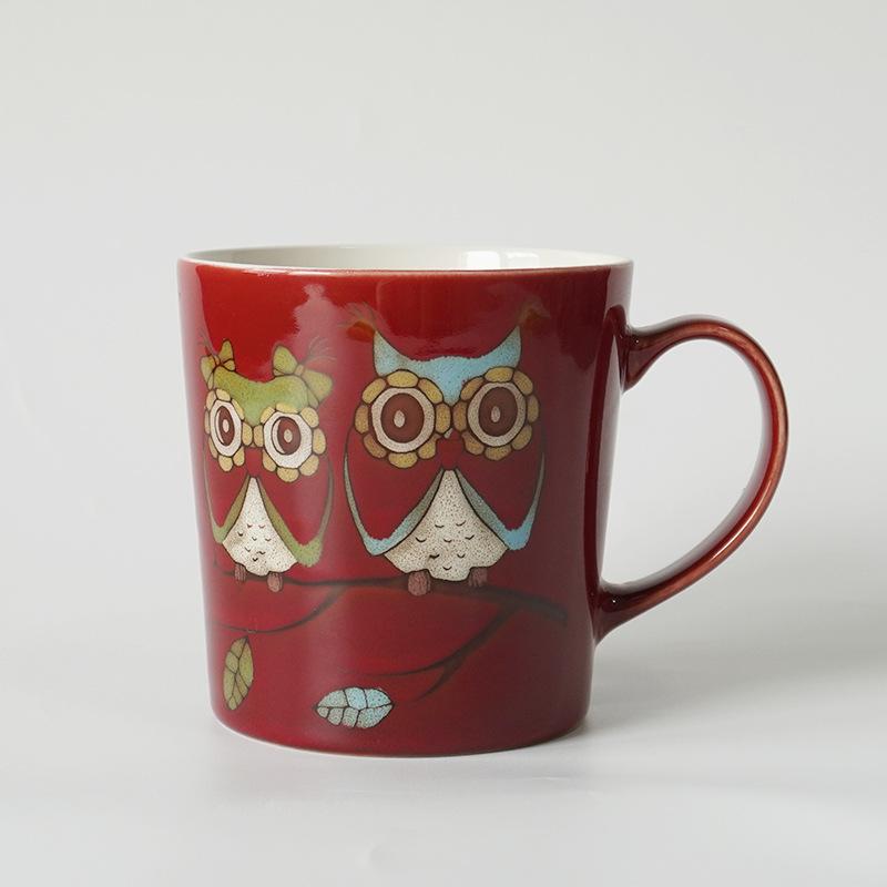 Vintage Owl Ceramic Mug Large Capacity V Shape Coffee Cup Ins Style Forest Theme