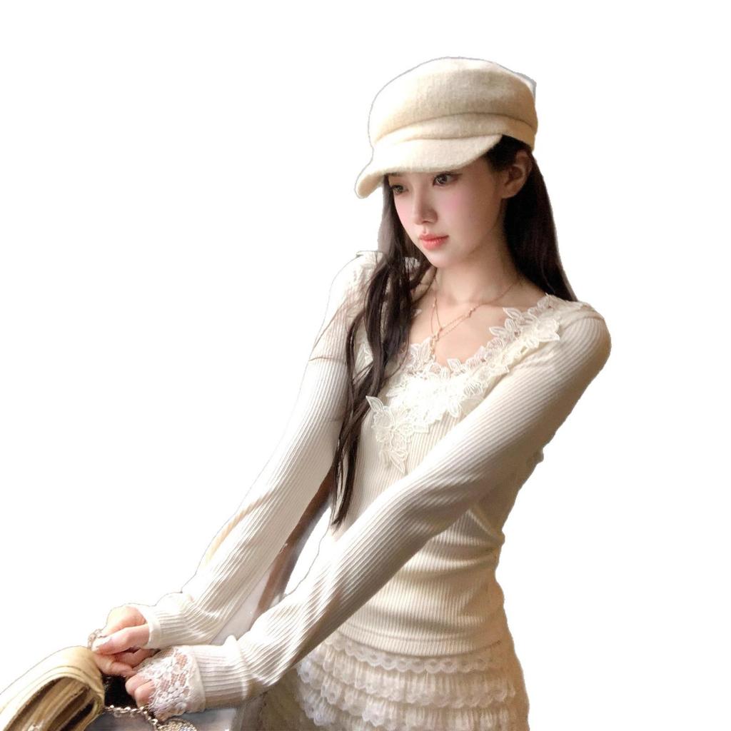 Elegant Slim-fit Floral U-neck Top for Women: Autumn/Winter Collection