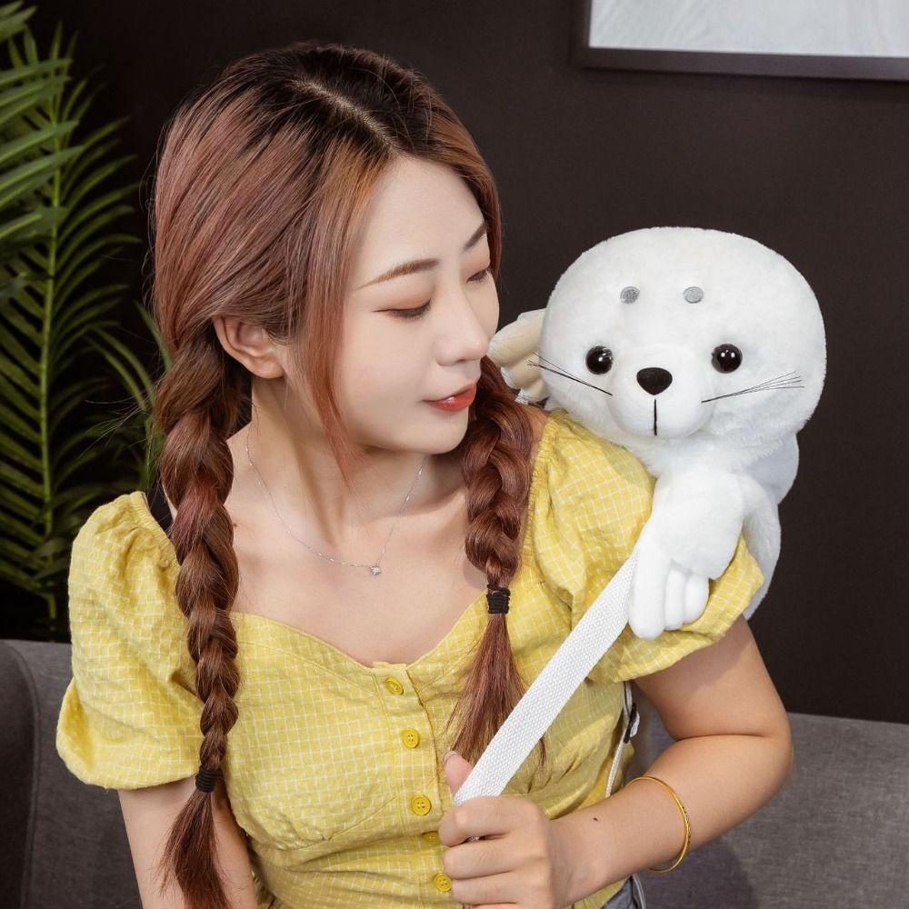 Plushie Doll Seal Plush Schoolbag Cute White Sea Lion Plush Bag Lovely Stuffed Backpack Baby Kids
