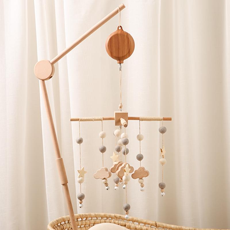 Krippenmobile Drehbare Spieluhr mit Liedern Motor Zubehör Anhänger Spielzeug 0 12 Monate Babybett Hängendes Glockenspiel Spielzeug Kinderzimmer spielt Holzmaserung