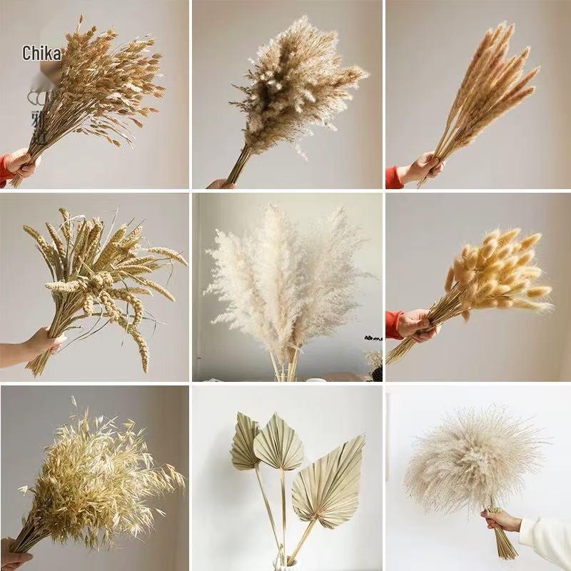 High-End Wabi-Sabi Dried Flower Decor: Natural Reeds & Wheat for Living Room or Homestay.