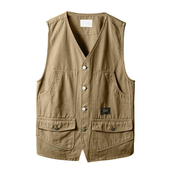 Jarní podzimní rybářská vesta Jednobarevné Kapsy Bez rukávů Výstřih do V Korejský styl Volná vesta pro outdoor