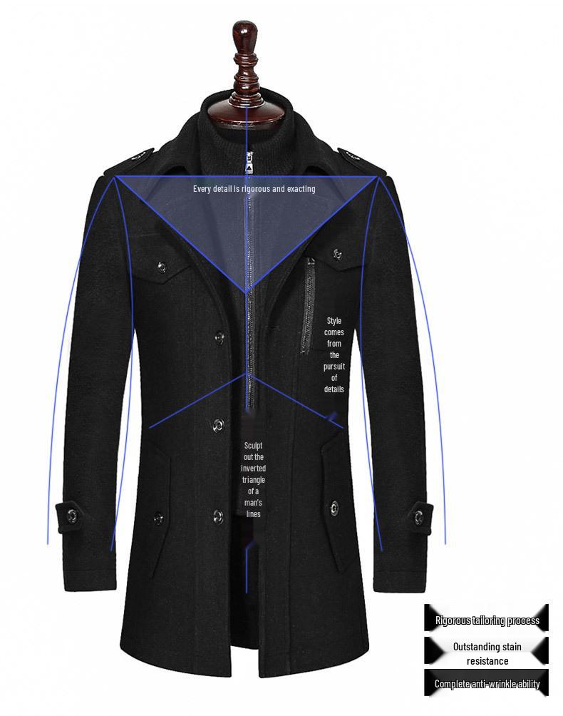 Мужское шерстяное двубортное деловое пальто - осенне-зимний стиль