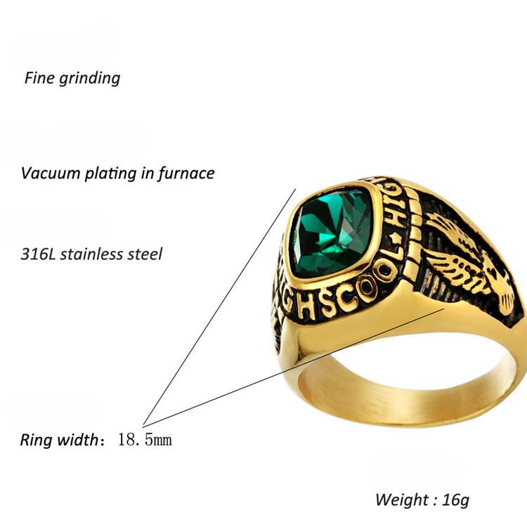 Europeisk och amerikansk titanstål örn bokstav ädelsten ring vintage crompunk hipster rostfritt stål graverad ring