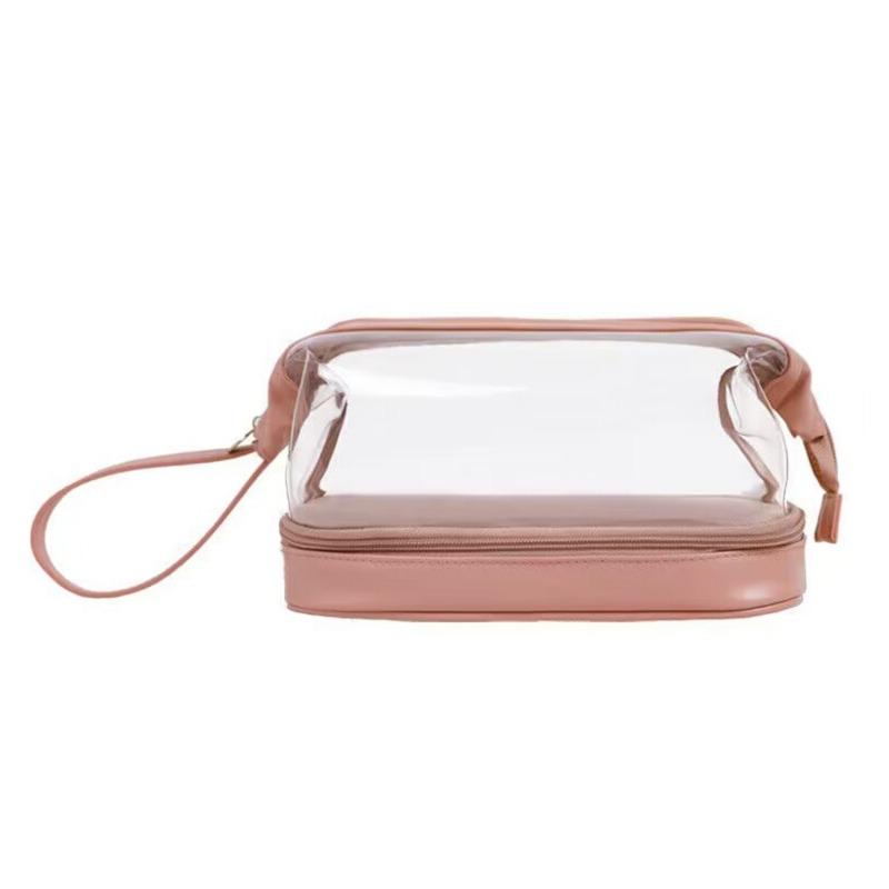 Clear Double Layer Makeup Bag for Women Toiletry Bag Large Capacity PU Cosmetic Bag Brush Storage Travel Essential Female