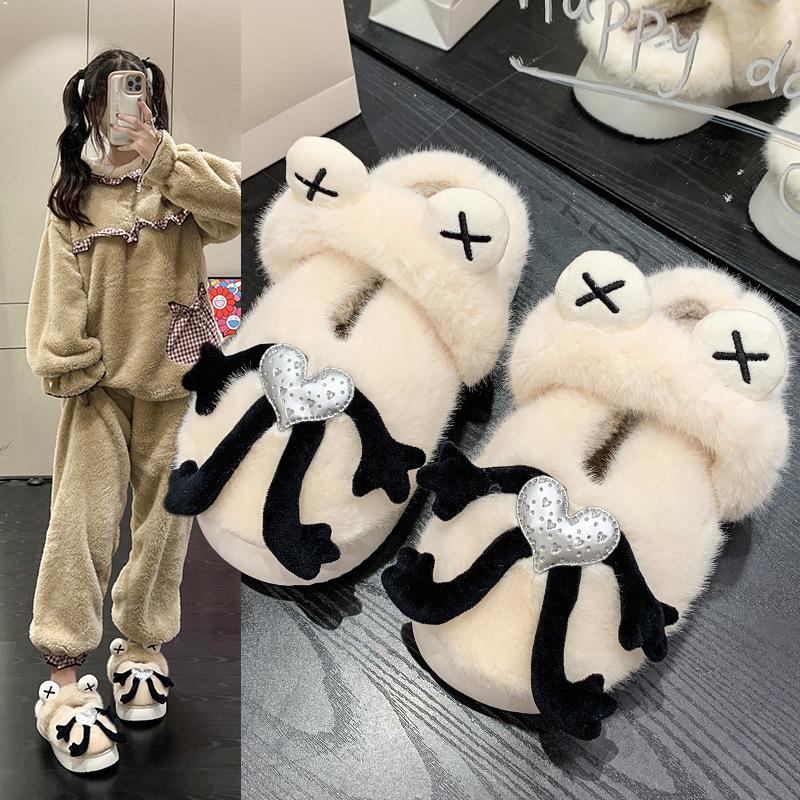 Cartoon Lustige Plüsch Hausschuhe für Damen 2024 Herbst Winter Warm Indoor Zuhause Bequeme Plateau Baotou Baumwolle Freizeit Hausschuhe